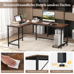 L-shaped desk with sockets & CPU stand, corner desk, corner table, computer table, office table for home office