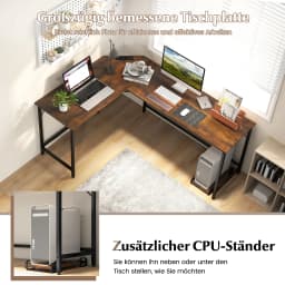 L-shaped desk with sockets & CPU stand, corner desk, corner table, computer table, office table for home office