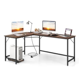 L-shaped desk with sockets & CPU stand, corner desk, corner table, computer table, office table for home office