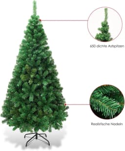 180cm Artificial Christmas Tree Fir Tree with Metal Stand, Christmas Tree PVC Needles Art Tree Green