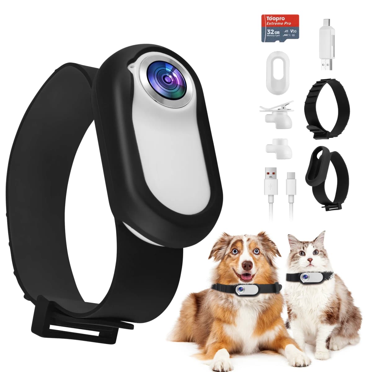 Cat Camera Collar, 1080P 170° Wide Angle Cat Collar With Camera+32GB SD Card, USB Rechargeable Dog Camera For Dogs And Cats