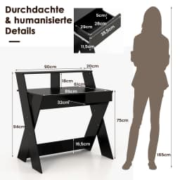 Computer table with Drawer desk with Monitor Rise, X Shaped Worktable Wood Small Spaces Home