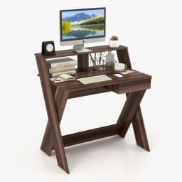Computer table with Drawer desk with Monitor Rise, X Shaped Worktable Wood Small Spaces Home