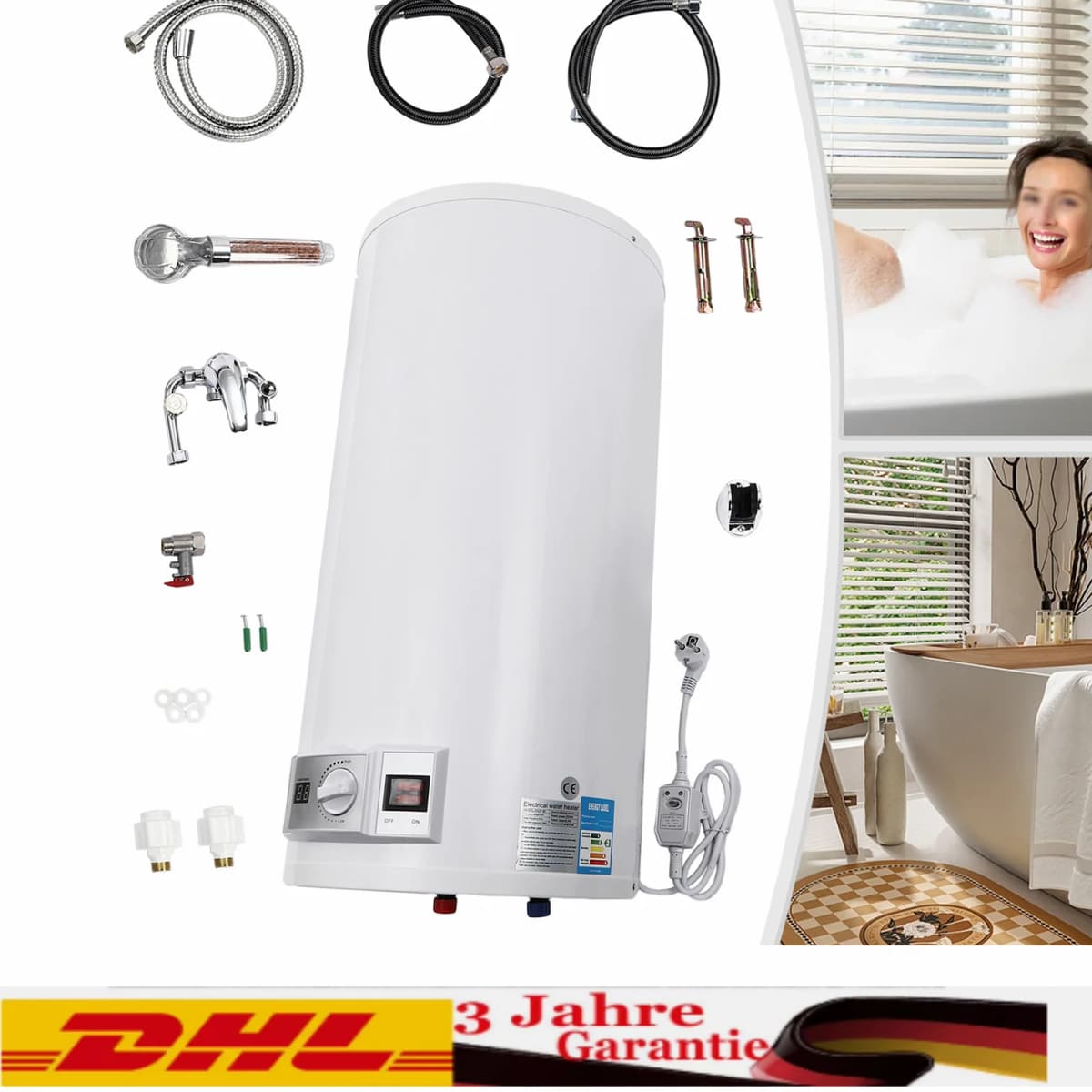 80L Electric Hot Water Storage Tank, 2000 W Heating Output and Thermometer, Energy Saving, Water Boiler, Hot Water Boiler