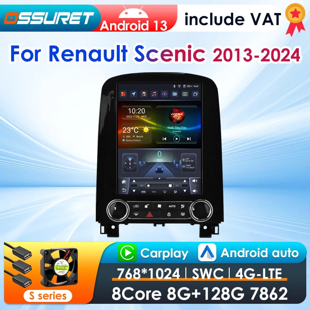 9.7'' Android 13 Car Multimedia GPS Player For Renault Scenic 2013 - 2024 Carplay 4G-LET Tesla Style 2din Autoradio 360Camera