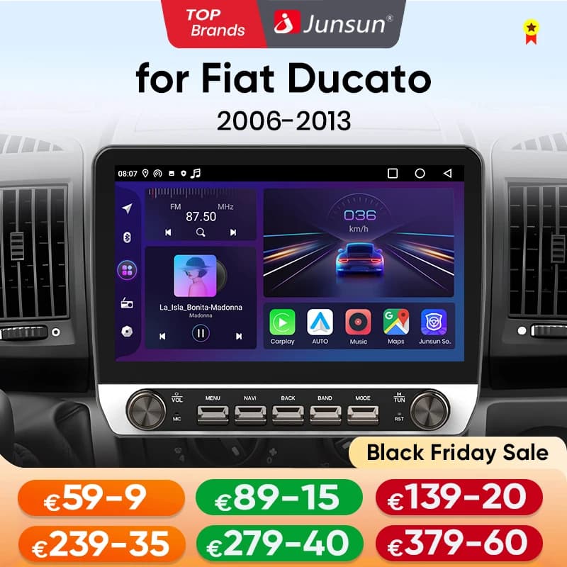 Junsun AI voice Wireless Carplay Android Auto Radio for Fiat Ducato 2006 2007 2008 2009 2010-2013 Button Car Intelligent System