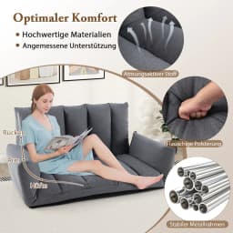 5-compartment Adjustable Backrest & Armrests Bonding chair Fold Floor Armchair with Upholstered Seat