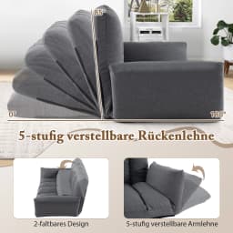5-compartment Adjustable Backrest & Armrests Bonding chair Fold Floor Armchair with Upholstered Seat