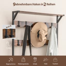 Coat rack with 9 hooks and shoe rack, 3 levels wardrobe, hallway wardrobe industrial design, dresses stand metal frame