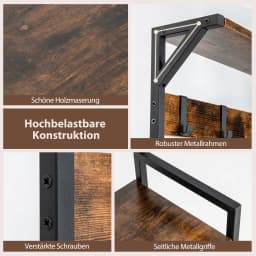 Coat rack with 9 hooks and shoe rack, 3 levels wardrobe, hallway wardrobe industrial design, dresses stand metal frame