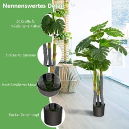 120cm Artificial Plants Monstera Deliciosa Art Tree Green 20 Leaves Plastic Pot Art plant Home