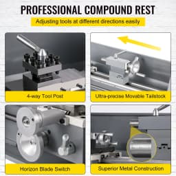 SucceBuy Mini Metal Lathe Machine 8.7x29.5 inch / 220x750MM 1100W Infinitely Variable Speed LED for Counter Face Turning Driling