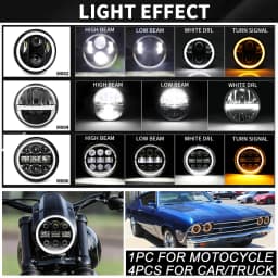 BraveWAY 5.75 inch LED Headlight for Motorcycle/Car/Truck 5-3/4" Round Motorbike Headlamp