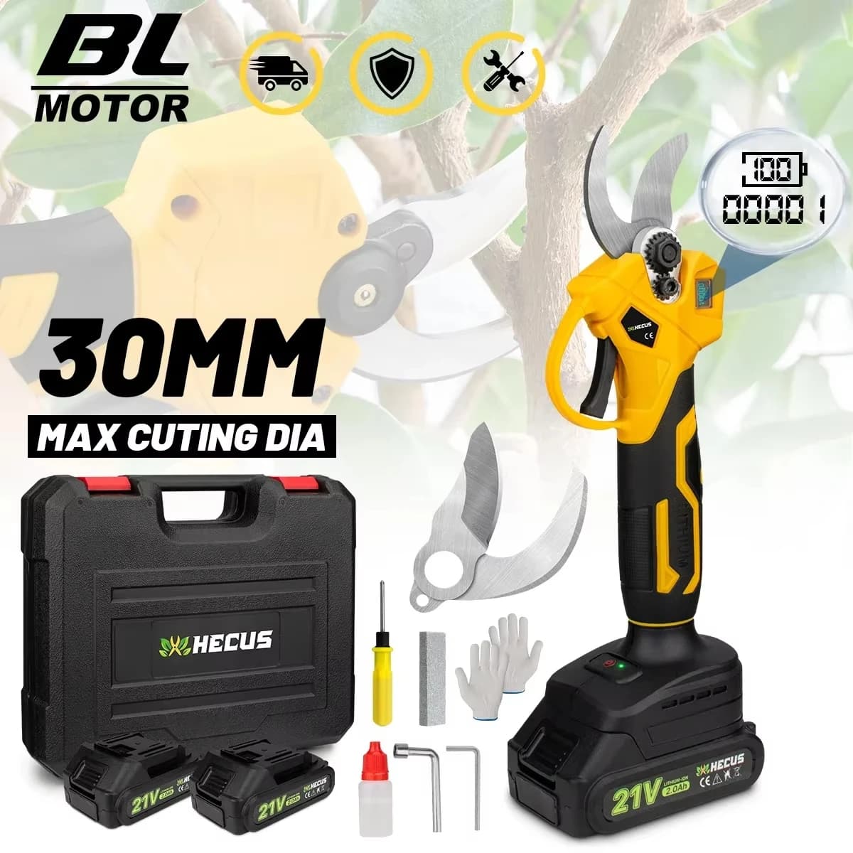 30mm Brushless Electric Pruning Shears 2 Gears Fruit Tree Bonsai Shrub Pruning Electric Scissors For Makita 18V Battery Pin