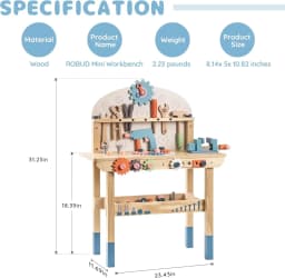 Robotime Robud Kids Tool Bench Set Large Wooden Work Bench Construction Toys Workshop Kid Toys Tool Set for Boys Girls 3 +