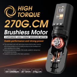Ambition Soldier 270 Wireless Tattoo Machine 4.0mm+4.5mm Stroke Brushless Motor Pen Professional 2400mAh Battery Grip 34+42mm