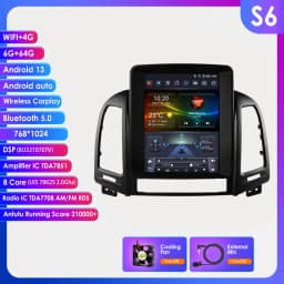 9.7inch 2DIN Android 13 Car Radio for Hyundai Santa Fe II CM 2006-2012 Multimedia Stereo VerticalScreen Carplay Panoramic Camera
