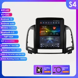 9.7inch 2DIN Android 13 Car Radio for Hyundai Santa Fe II CM 2006-2012 Multimedia Stereo VerticalScreen Carplay Panoramic Camera