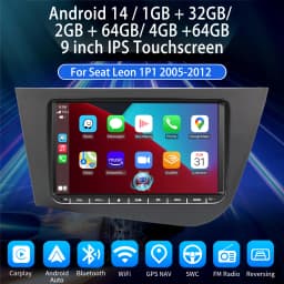 ESSGOO Car Stereo 7"/9" Android 14 4+64G Wireless Carplay GPS NAVI WIFI RDS FM Bluetooth For Seat Leon 1P1 2005-2012 Touchscreen