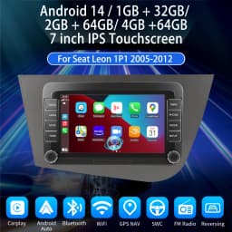 ESSGOO Car Stereo 7"/9" Android 14 4+64G Wireless Carplay GPS NAVI WIFI RDS FM Bluetooth For Seat Leon 1P1 2005-2012 Touchscreen