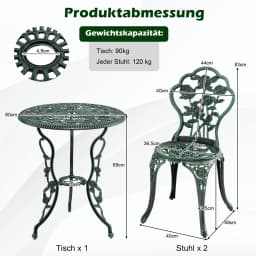 3-TLG. Garden furniture set, balcony set with 2 chairs and table, balcony furniture in cast aluminum and cast iron, patio furniture