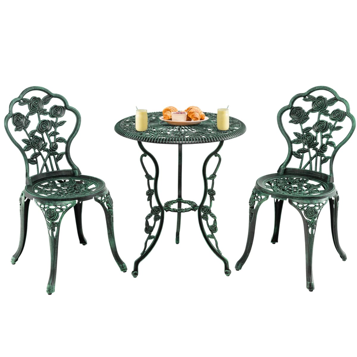 3-TLG. Garden furniture set, balcony set with 2 chairs and table, balcony furniture in cast aluminum and cast iron, patio furniture