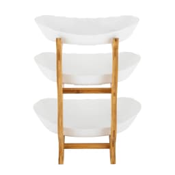 3-Tier White Fruit Plates W| Stand, Snack Dessert Cake Tray Plate Rack Fruit Stander W| Bamboo Wood Stand for Party Wedding
