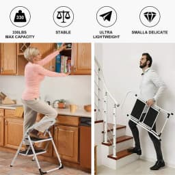 BRIEFNESS Folding 2 Step Stool Portable Step Ladder Home Kitchen Lightweight Ladder Steel Step Ladder Tread Pad