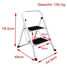 BRIEFNESS Folding 2 Step Stool Portable Step Ladder Home Kitchen Lightweight Ladder Steel Step Ladder Tread Pad