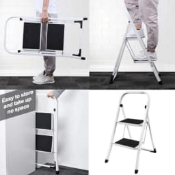 BRIEFNESS Folding 2 Step Stool Portable Step Ladder Home Kitchen Lightweight Ladder Steel Step Ladder Tread Pad