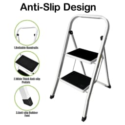 BRIEFNESS Folding 2 Step Stool Portable Step Ladder Home Kitchen Lightweight Ladder Steel Step Ladder Tread Pad
