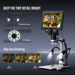 Digital Microscope, 7-inch Screen 12MP LCD Microscope 1200x 1080P Video Recording USB Microscope with 8 LED Lighting Soldering