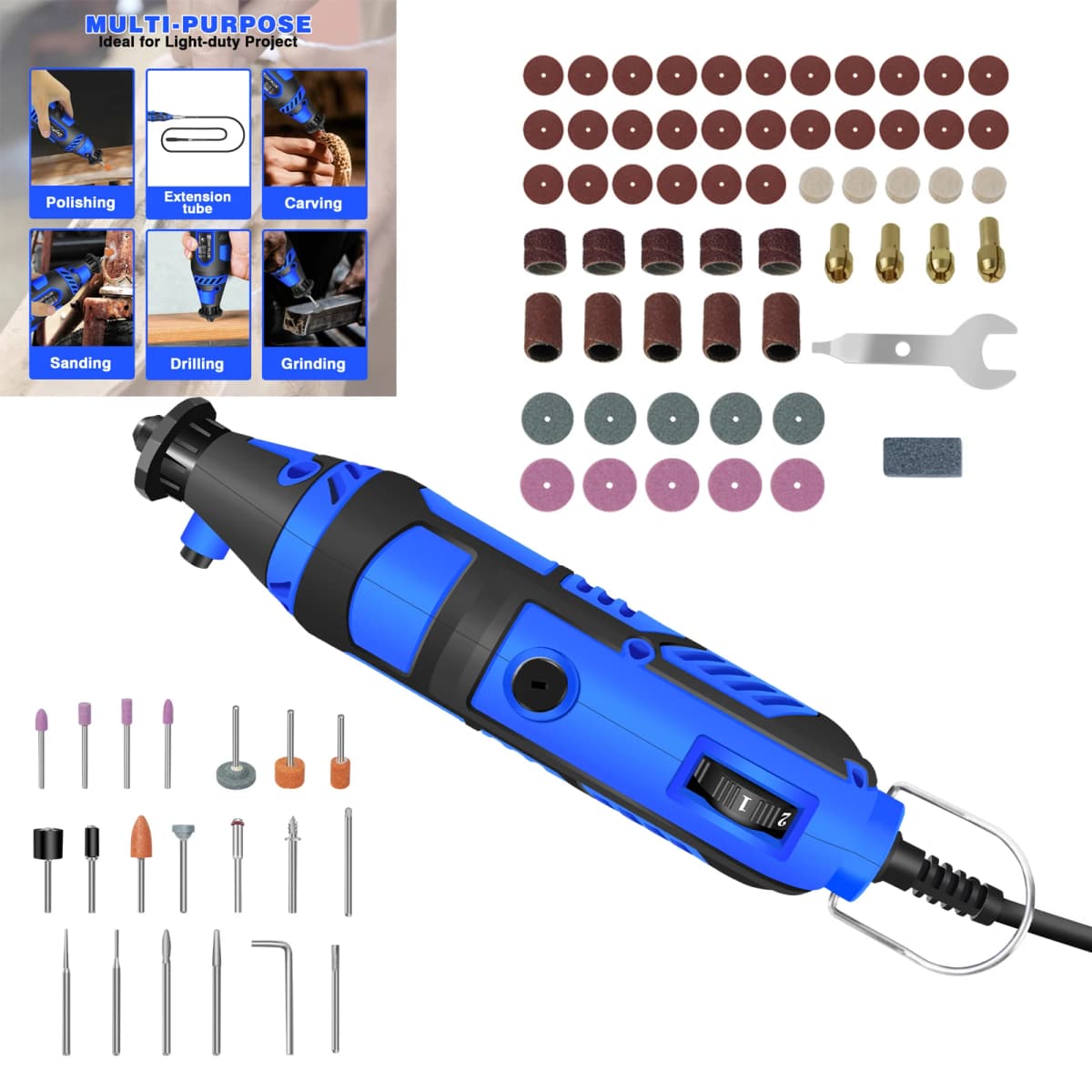 135W Power Electric Rotary Tool,with Grinding Tool, Rotary Tool Set for Grinding, Cutting, Sharpening, Polishing, Cleaning