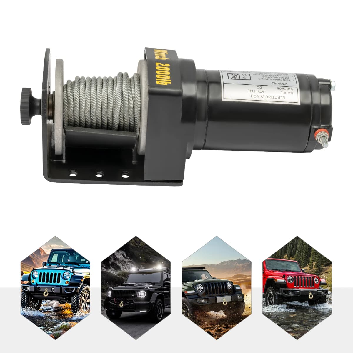 0.4KW Electric Winch DC12V, Black Electric Lifting Device IP67 Waterproof Grade
