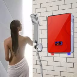 Electric Water Heater, Adjustable Temperature Range 86-131°F – Durable ABS Body, Red, 6500W, 220V, Water Heater