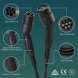 dé 22kW Type 2 Male Plug to Type 2 Female Plug Electric Vehicle Charger Cable 10m Cable Portable EV Charger for Tesla Model Y/3
