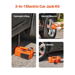 SucceBuy Electric Car Jack, 5T Electric Scissor Jack with Built-In Inflator 12V Tire Changer with LED Light for Sedan SUV Truck