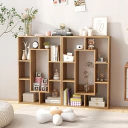 Freestanding bookcase with anti-tilt device for office, living room, bedroom, 60 x 20 x 90 cm, natural colour
