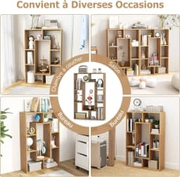 Freestanding bookcase with anti-tilt device for office, living room, bedroom, 60 x 20 x 90 cm, natural colour