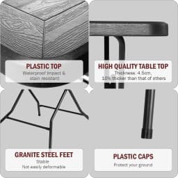 Waterproof Garden Table, Folding Table 80*80*74cm, Balcony Table with Steel Frame, Thicken HDPE, for Party Kitchen Living Room