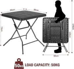 Waterproof Garden Table, Folding Table 80*80*74cm, Balcony Table with Steel Frame, Thicken HDPE, for Party Kitchen Living Room