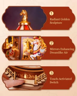 Robotime Rolife Classic Carousel Music Boxes Easy Assemble 3D Wooden Puzzle Moveable Design with Light Xmas Gifts for Family