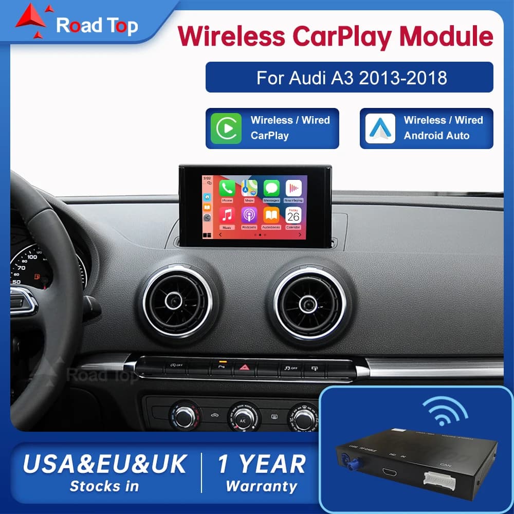 Road Top Wireless Android Auto For Audi Car A3 S3 Q2 B9 2013-2018 Carplay Interface Mirror Link Air Play