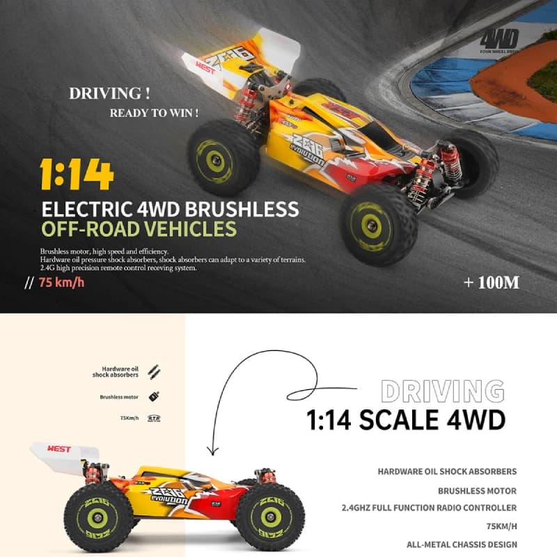 Wltoys 144010 Brushless Motor 1/14 2.4G 4WD 75km/h Brushless Motor High Speed Racing  RC Car Vehicle Models
