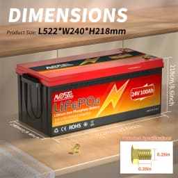 MOSEWORTH 24V 100Ah LiFePO4 Battery Pack Lithium Iron Phosphate Batteries Built-in Bluetooth BMS 8000+ Cycles For Solar Boat