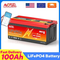 MOSEWORTH 24V 100Ah LiFePO4 Battery Pack Lithium Iron Phosphate Batteries Built-in Bluetooth BMS 8000+ Cycles For Solar Boat