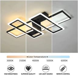 Dimmable Rectangle Ceiling Light with Remote Control for LivingRoom Bedroom Office Hallway Country House 3000-6500K Black