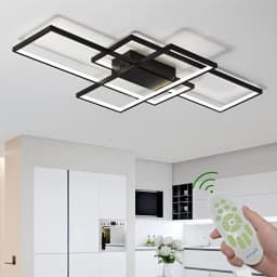 Dimmable Rectangle Ceiling Light with Remote Control for LivingRoom Bedroom Office Hallway Country House 3000-6500K Black