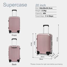 Supercase Hard Case with Aluminum frame PC hand luggage & Check-in Luggage, 4 Rolls & TSA 54x38x23cm