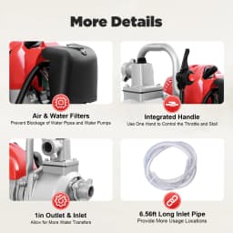 1.25KW Portable Water Transfer Pump, 8500RPM, 2-Stroke 43CC Irrigation Pump for Farms